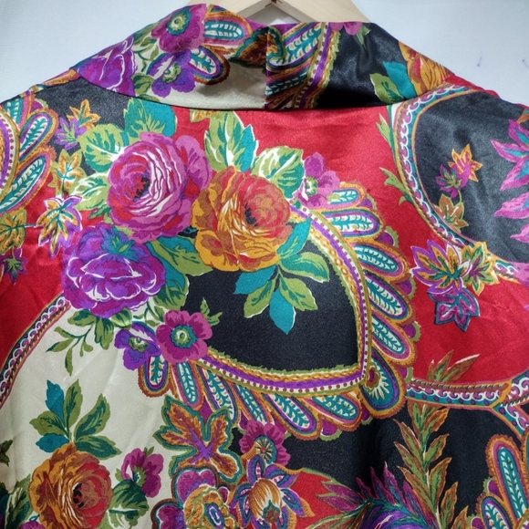 Adonna Floral Silky Robe Women's L Red Bobo Retro 90s Y2K Casual Festival - Picture 6 of 10